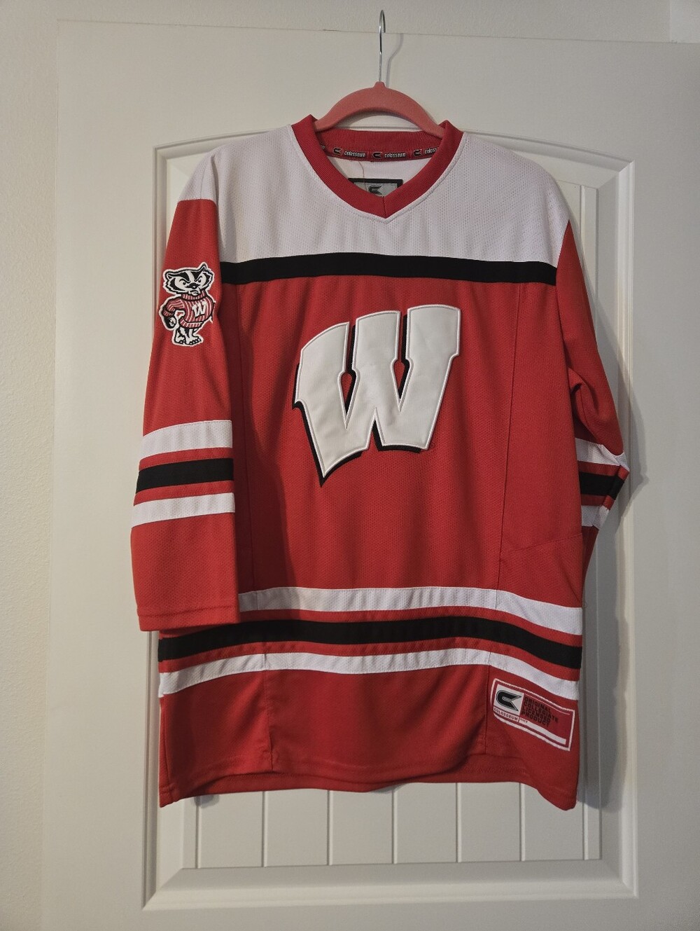 Wisconsin Badgers Colosseum Red Hockey Jersey with Black and White Trim